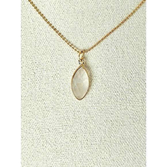 Bezel Clear Faceted Quartz Marquise Necklace Pendant Gold Filled Bead Chain - Picture 1 of 6